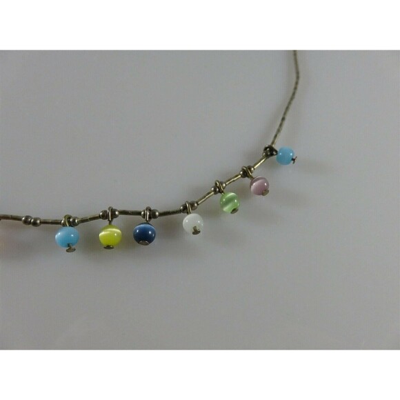 16" TL Sterling Silver Boho Bead & Multicolored Ball Enhancer Choker Necklace - Picture 5 of 9